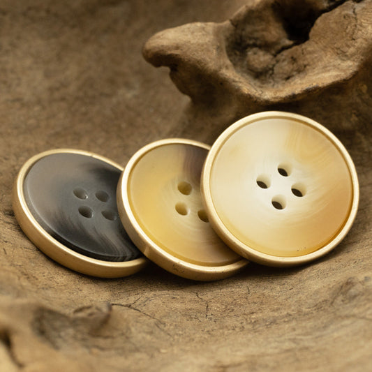 Khaki Resin Buttons with Metal Edge for Coat Windbreaker 10pcs