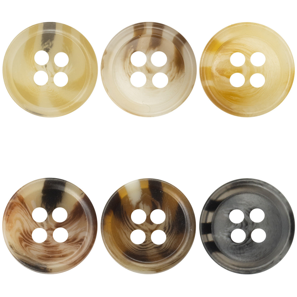 11.5mm round 4-hole resin buttons, assorted white, yellow, coffee, brown, gray (50 pcs)