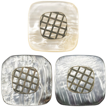 Square resin button, champagne tone with gold-foil grid check pattern