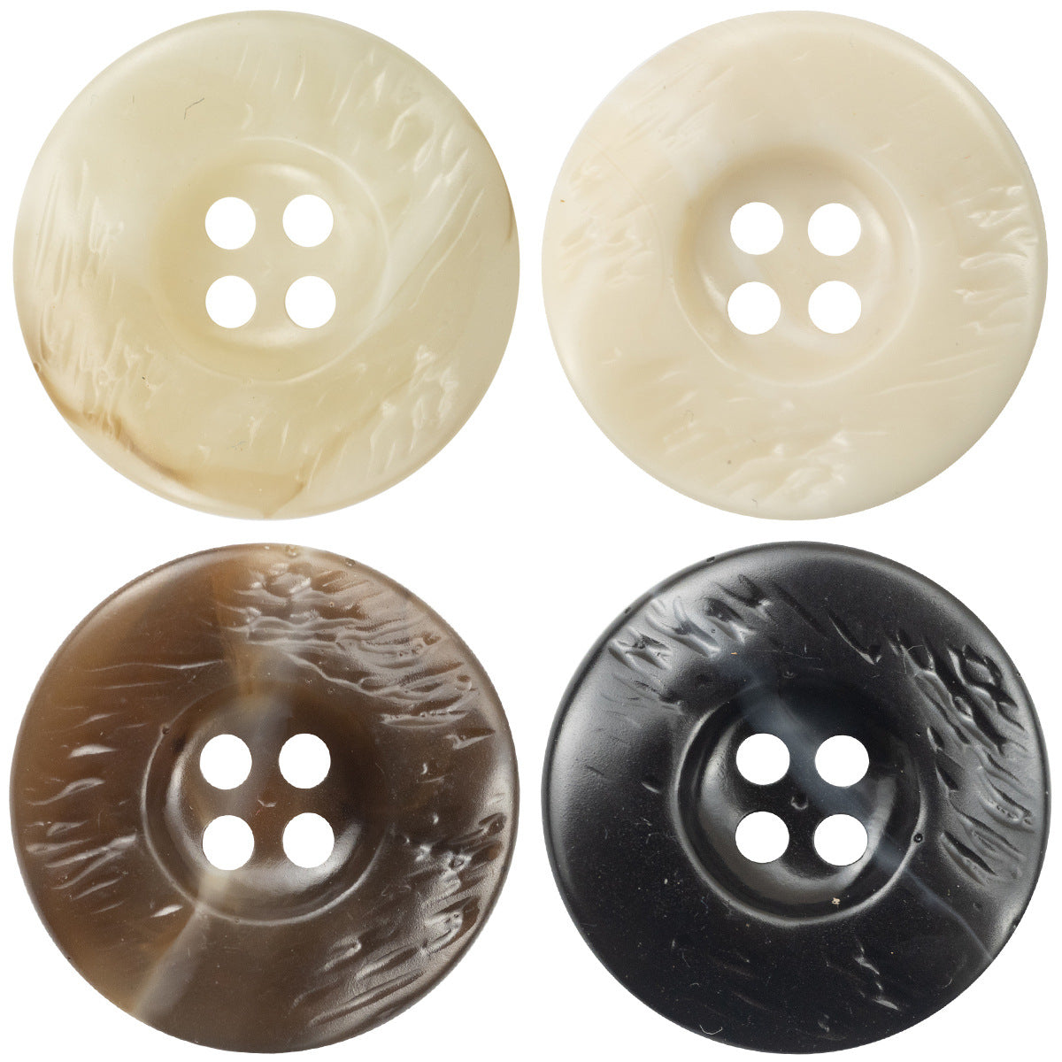 Thick resin buttons, irregular curved style, beige/cream, 4-hole, set of 10
