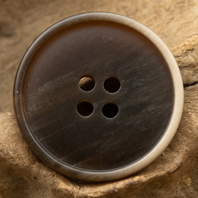 4-hole wood grain gradient resin button, dark coffee-brown