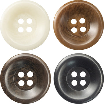 15–28mm resin buttons with wide edge, ivory color, four-hole front view