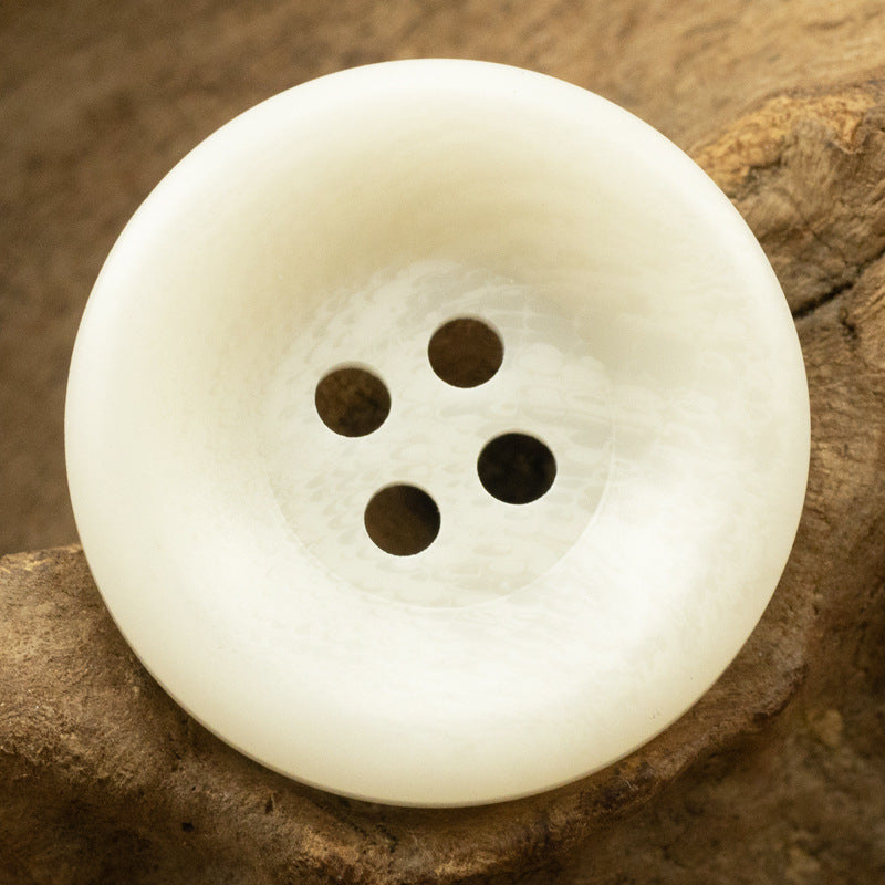 15–28mm resin button, white/cream, wide edge, four-hole design