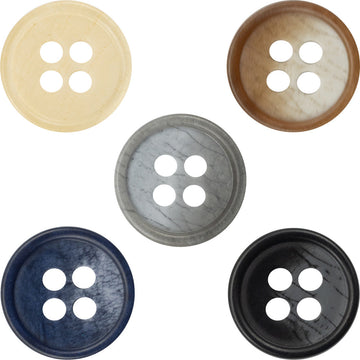 Printed resin shirt buttons, 4-hole set in khaki, brown, deep blue, deep gray, black