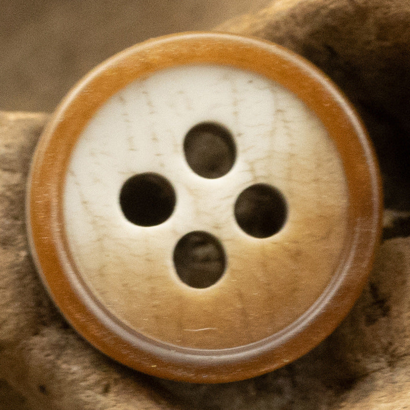 Brown 11.5mm resin button with 4 holes and marbled printed texture