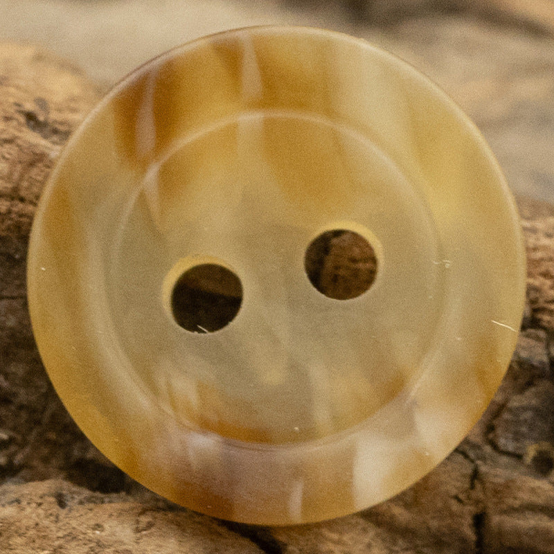 Light amber 2-hole resin button, 11.5mm, round face with two holes