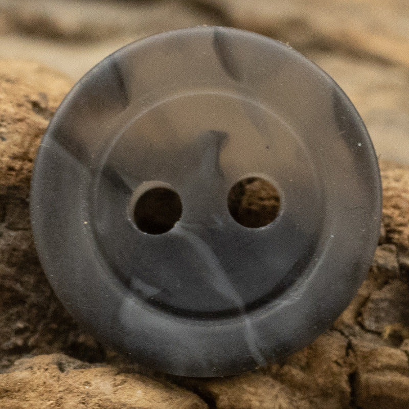 Dark gray 2-hole resin button, 11.5mm, round face with two holes