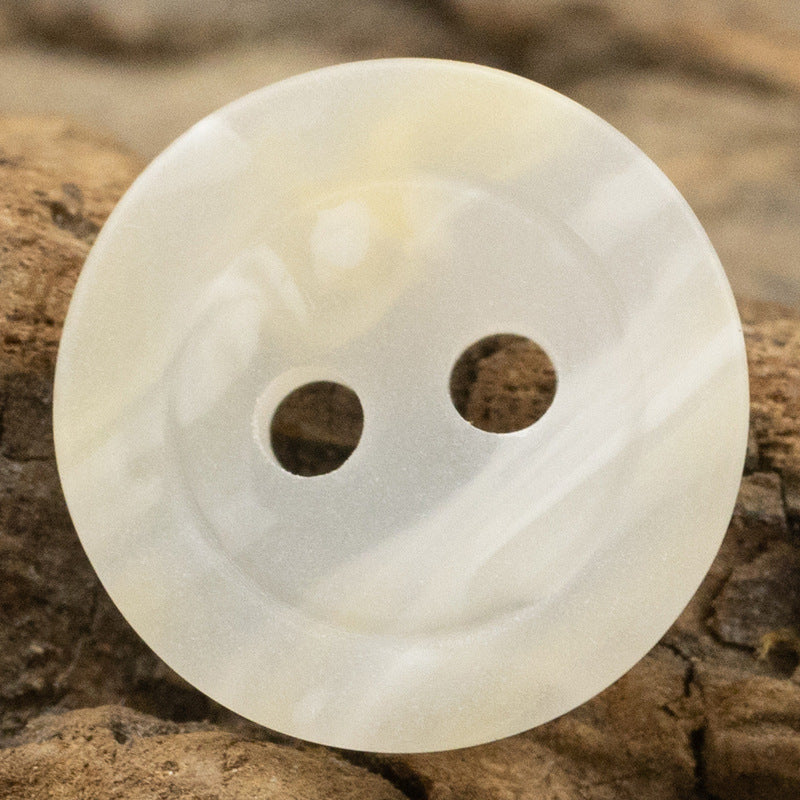 White 2-hole resin button, 11.5mm, round face with two holes