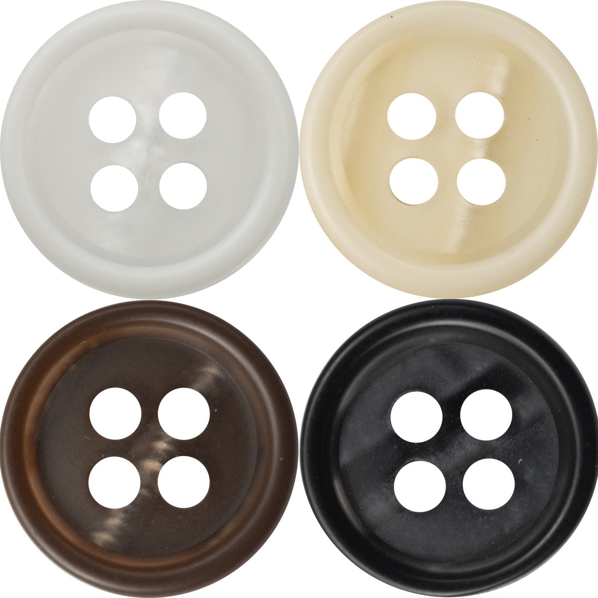 11.5mm runde Resin-Knöpfe, 4-Loch, hellgrau/creme/braun/schwarz – 40er Pack