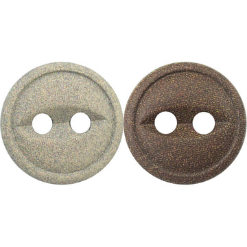 Speckled gray and coffee-brown resin buttons with two holes, round design