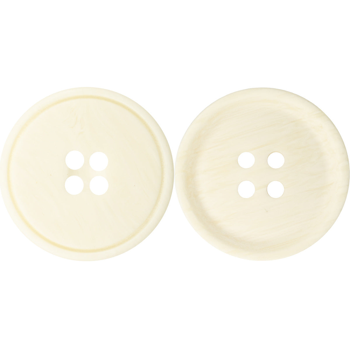 White resin suit jacket buttons, 4-hole, slim edge, ox-bone grain effect