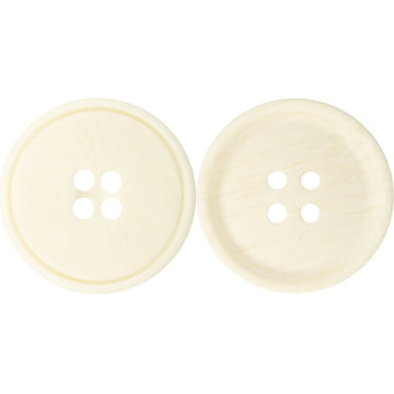 White resin suit jacket buttons, 4-hole, slim edge, ox-bone grain effect