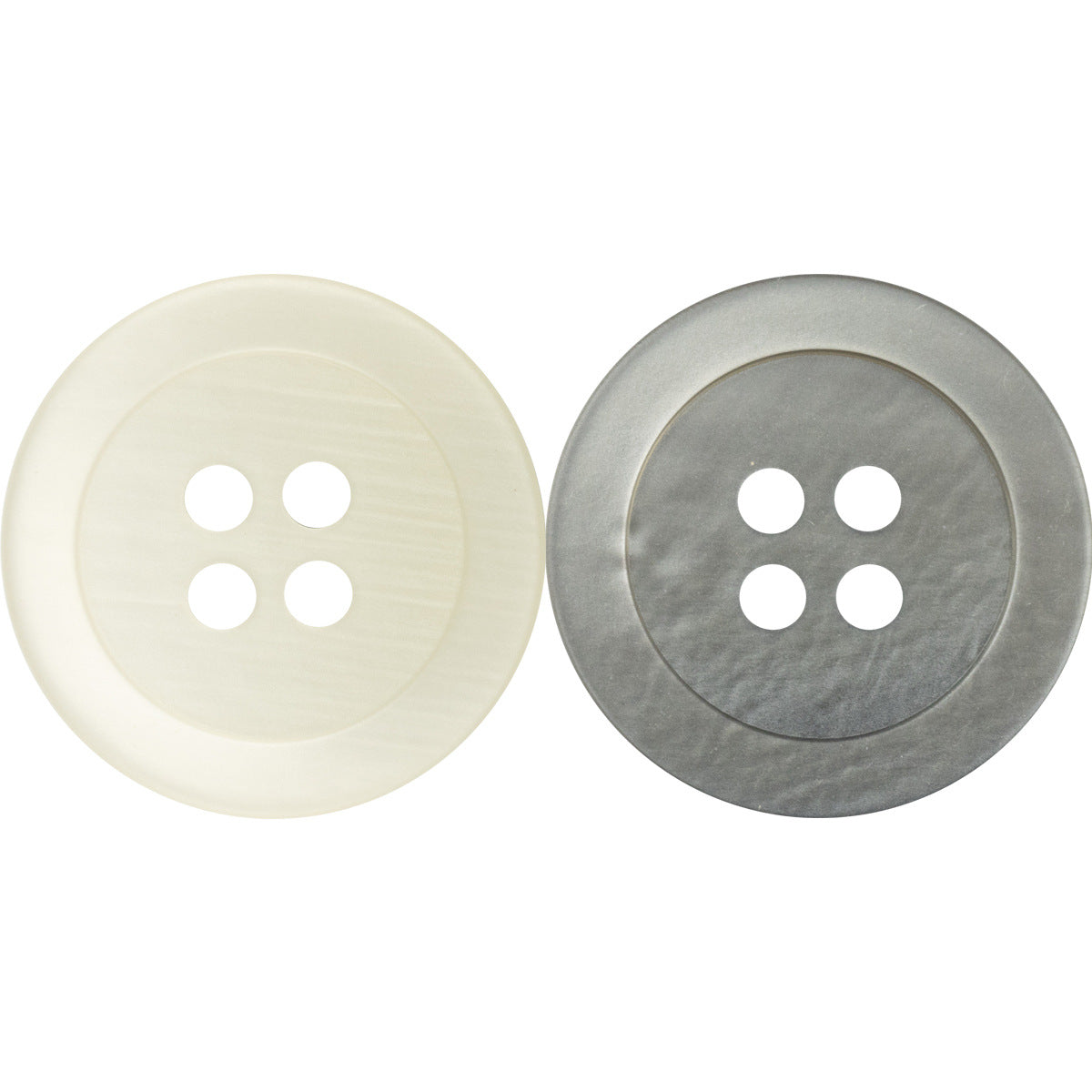 Round 4-hole resin buttons, gray and white pair