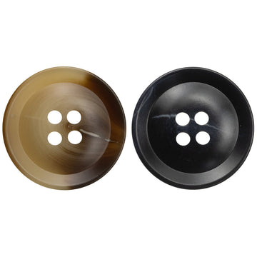 15–30mm resin suit buttons: brown and black, 4-hole, flat back.