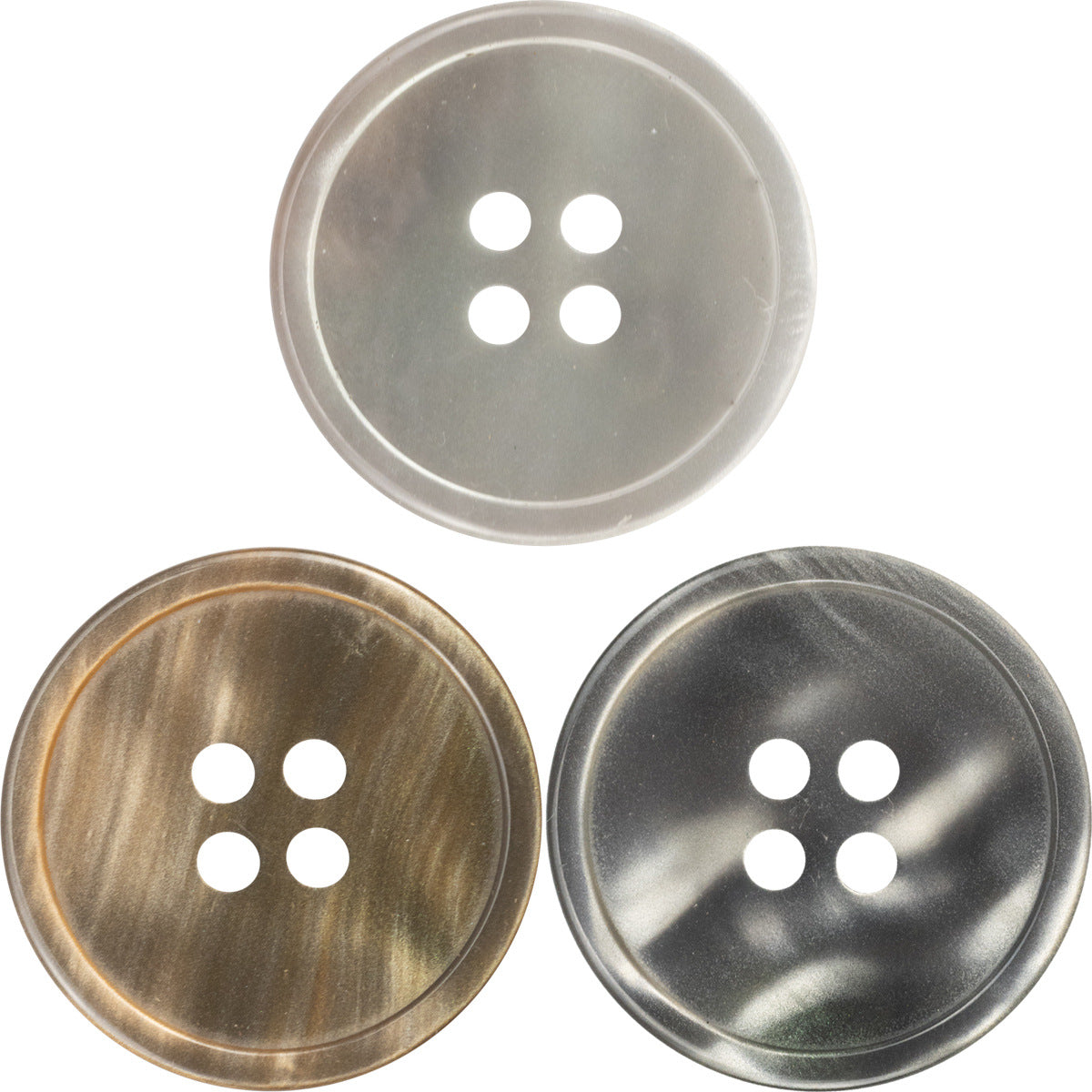 Resin 4-hole buttons set in white, coffee, and gray tones