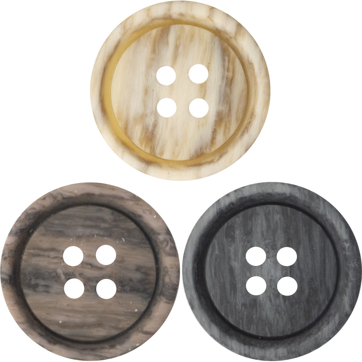 Round resin button, distressed wood grain, 4 holes, light tan