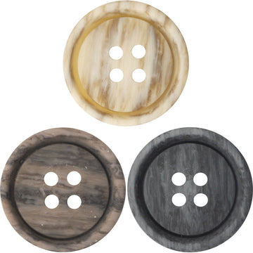 Round resin button, distressed wood grain, 4 holes, light tan