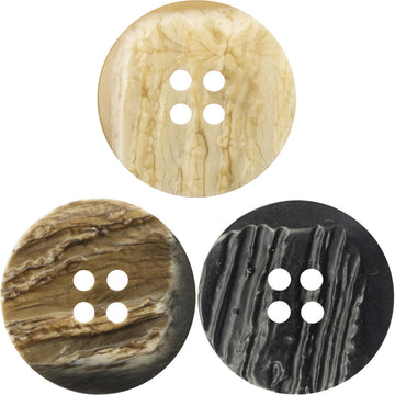 Irregular resin buttons set, light yellow with faux tree-bark texture and 4 holes