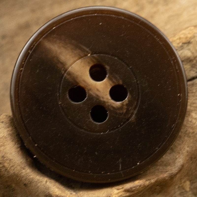 Dark coffee imitation resin button, 4-hole design with glossy finish
