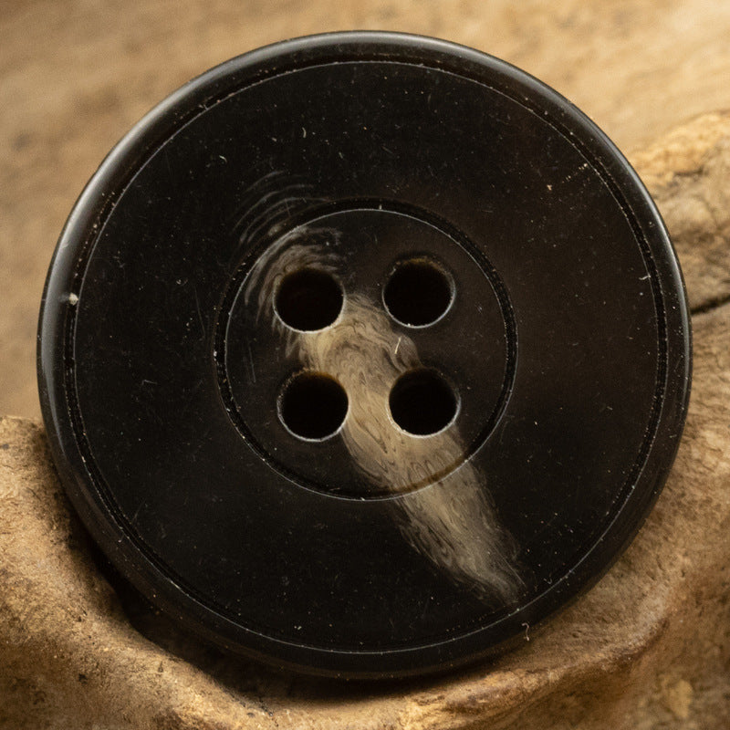 Black imitation resin button, 4-hole design with smooth marbled look