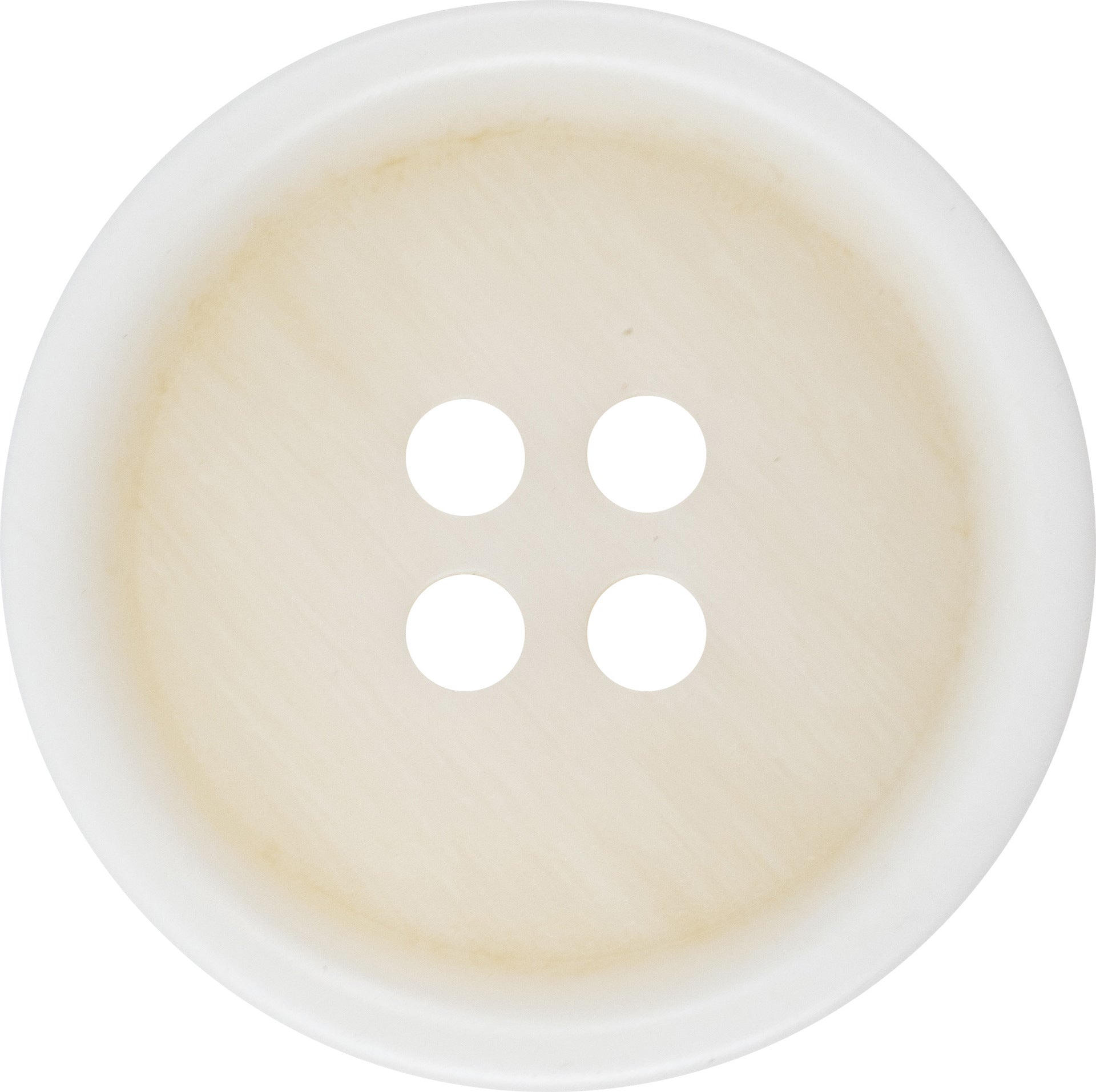 Light beige woodgrain 4-hole resin button, front view