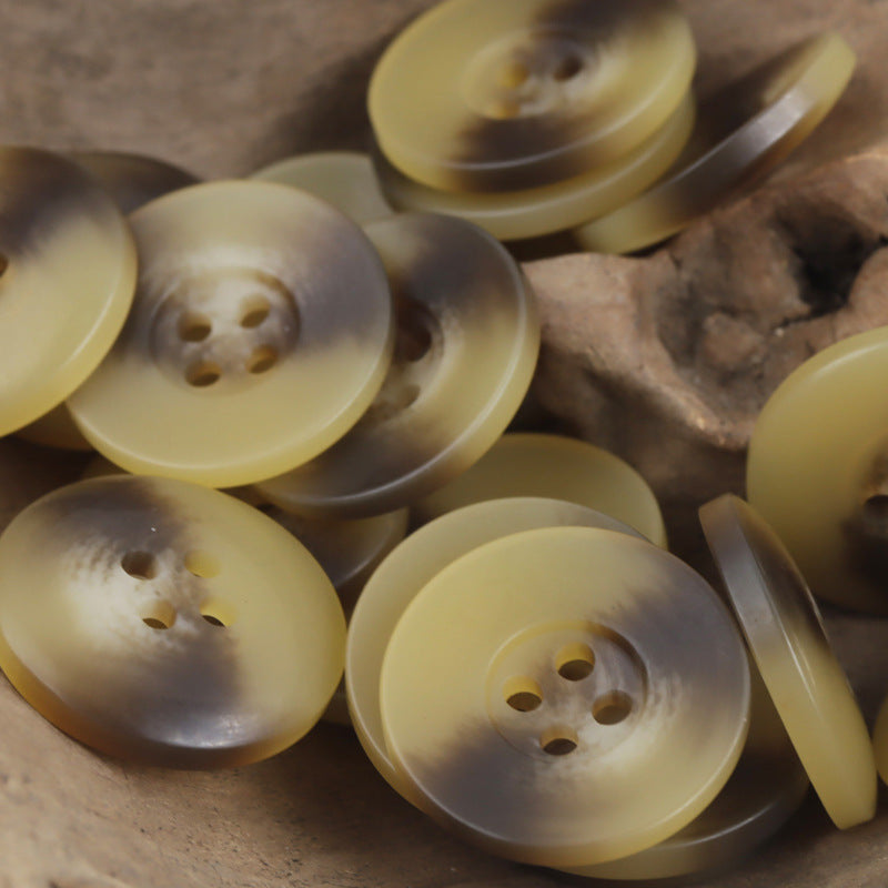 Khaki four-hole wide-edged resin buttons (set of 30), round with marbled look