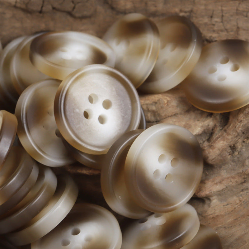 Cream-beige resin 4-hole buttons, round flat style with four sew holes