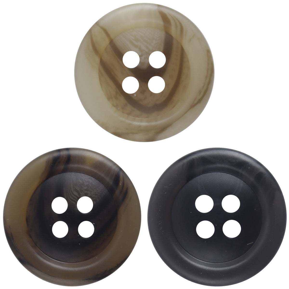 Resin light khaki buttons, 4-hole round, glossy swirl finish