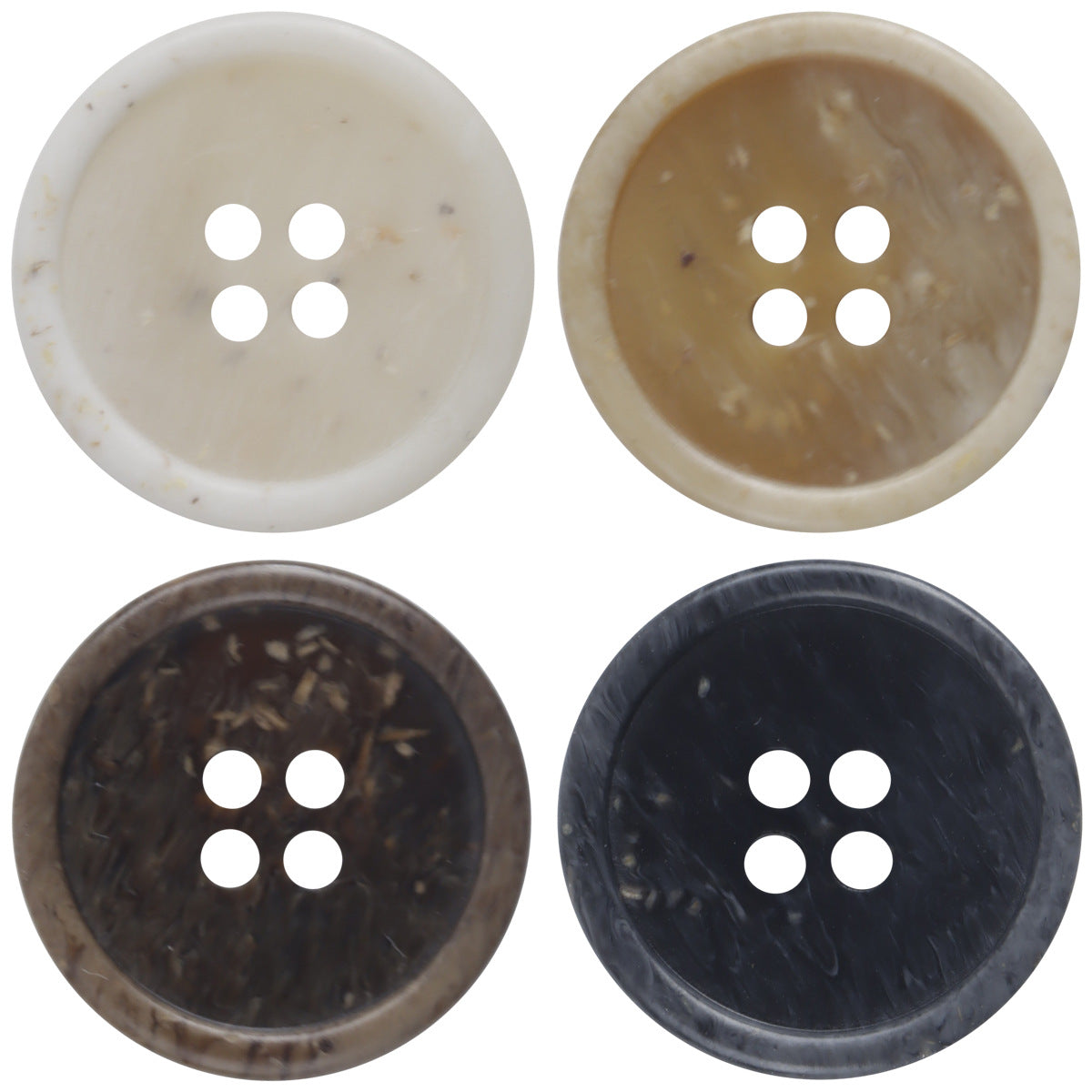 Four-hole resin buttons, cream wood-chip texture, round design