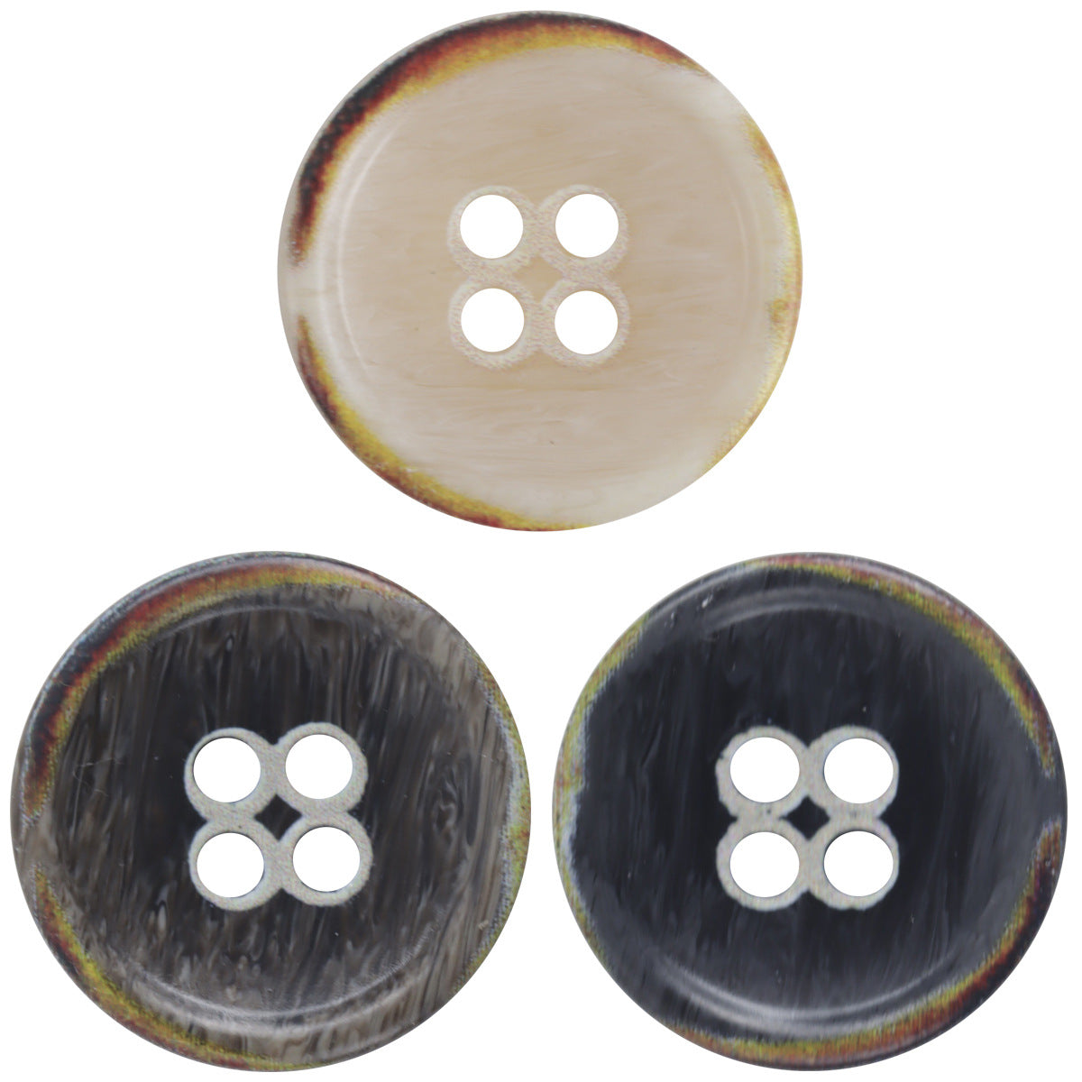 Beige 4-hole round resin button with vintage bone-look finish