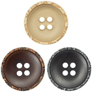 Runde Resin-Knöpfe, durchscheinender Rockrand, hellbeige, 4 Löcher