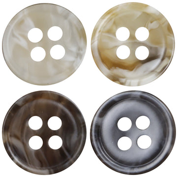Brown resin buttons, 4-hole round design with marbled finish (11.5/12.5mm)