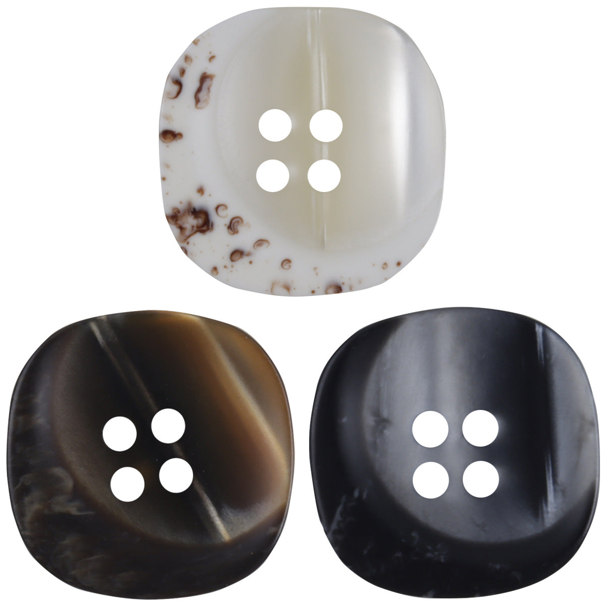 Vintage shell-pattern resin button (white), round with 4 holes