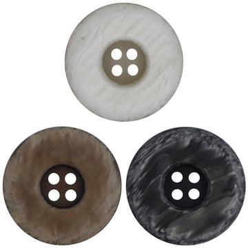 Two-tone resin buttons in white, coffee and black marble finish, 4-hole
