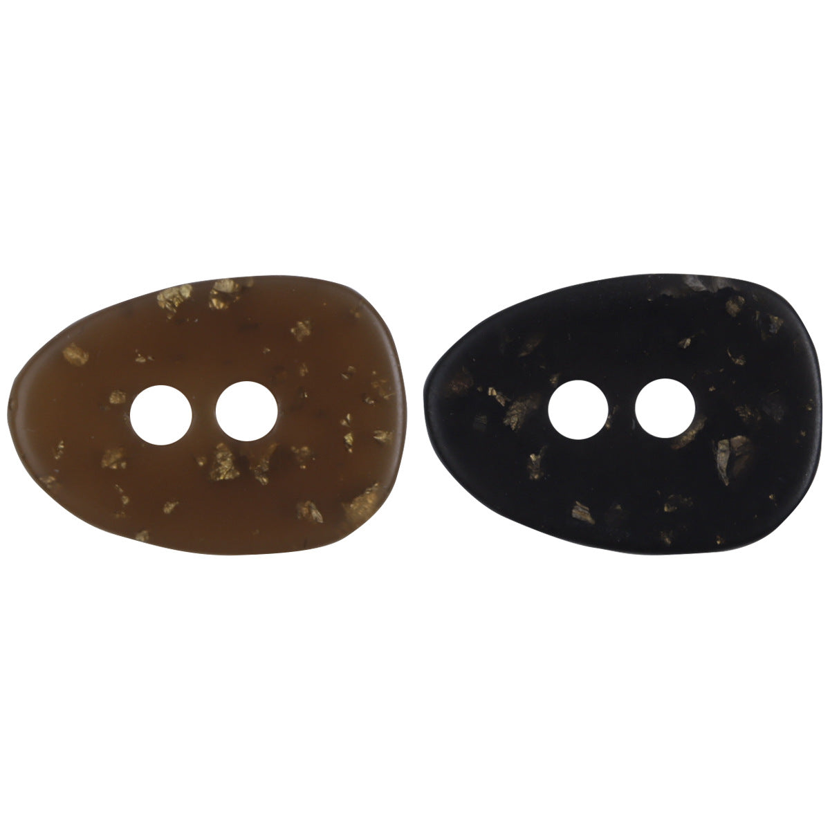 Oval resin buttons in dark brown and black with gold foil speckle, 2-hole