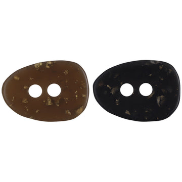 Oval resin buttons in dark brown and black with gold foil speckle, 2-hole