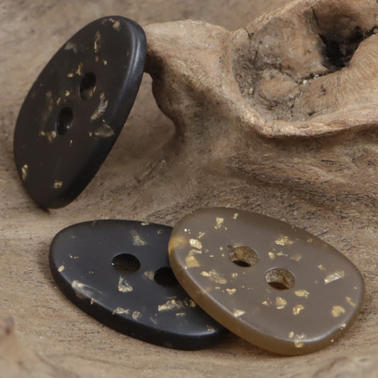 Oval Brown Resin Buttons Gold Foil Texture Earthy Tone 30PCS