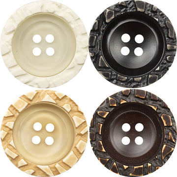 4-Loch-Resin-Knöpfe mit körnigem Rand: weiß, khaki, braun und schwarz (10er)