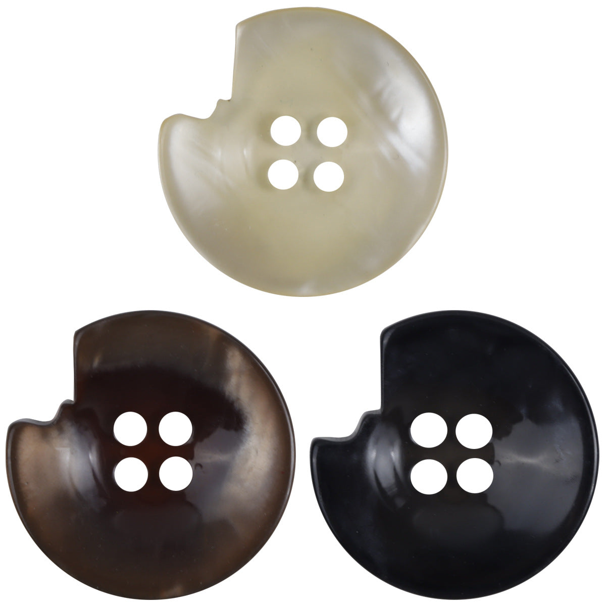 Transparente Resin-Knöpfe: Malt, Coffee und Black, 4 Löcher, chipped Optik
