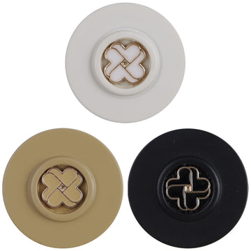 Runde Harzblumenknöpfe mit Metallstiften, weiß/Khaki/schwarz