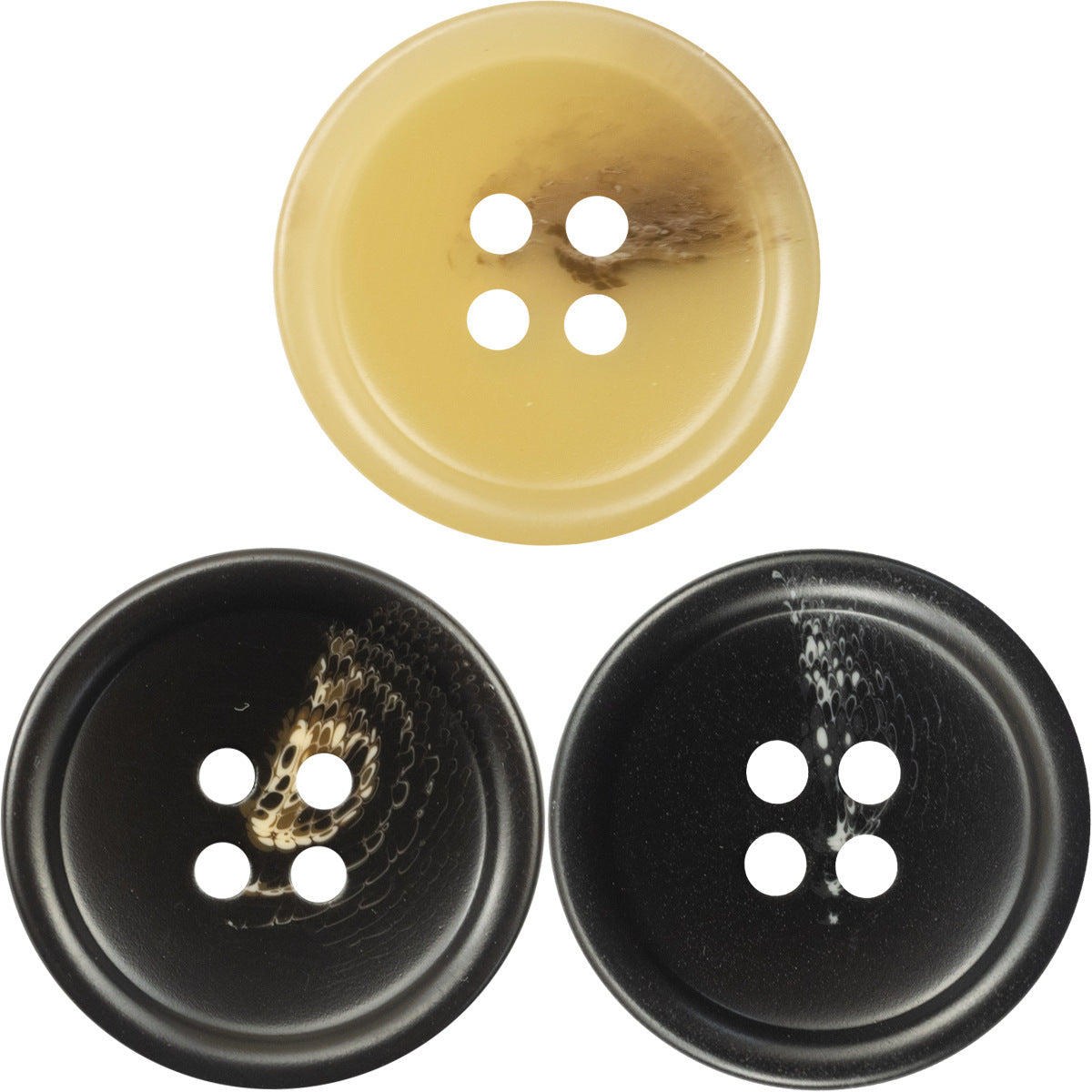 Harz-Vierlochknopf, goldfarbene und schwarze Knöpfe (Set-Ansicht)