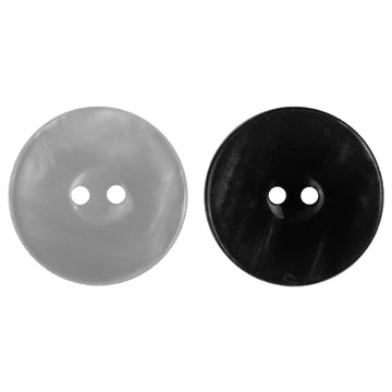11.5mm round resin buttons, two holes, white and black (pair view)