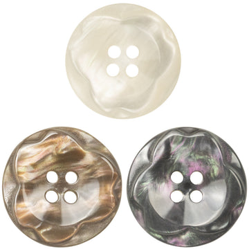 Resin button, 25mm, four-hole, white, flower-style swirl edge
