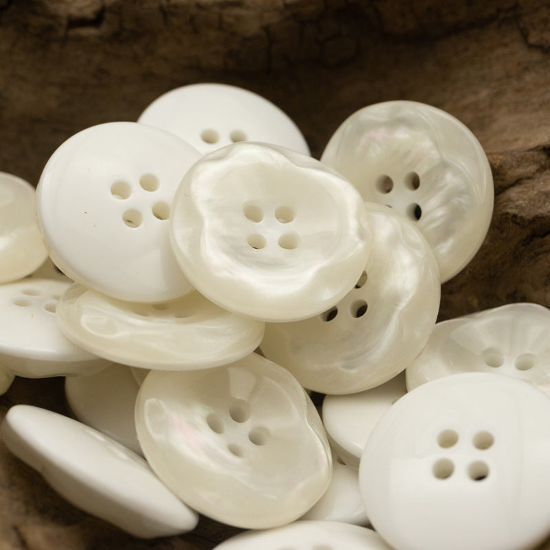 White resin buttons, 25mm, four-hole, flower-shaped swirl detail