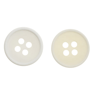 11.5mm resin shirt buttons, translucent 4-hole, white and beige (front view)