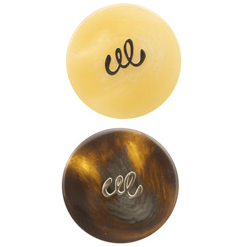 Gelb & braun Resin-Knöpfe 2-Loch mit „LL“ Schriftzug, 10er Pack