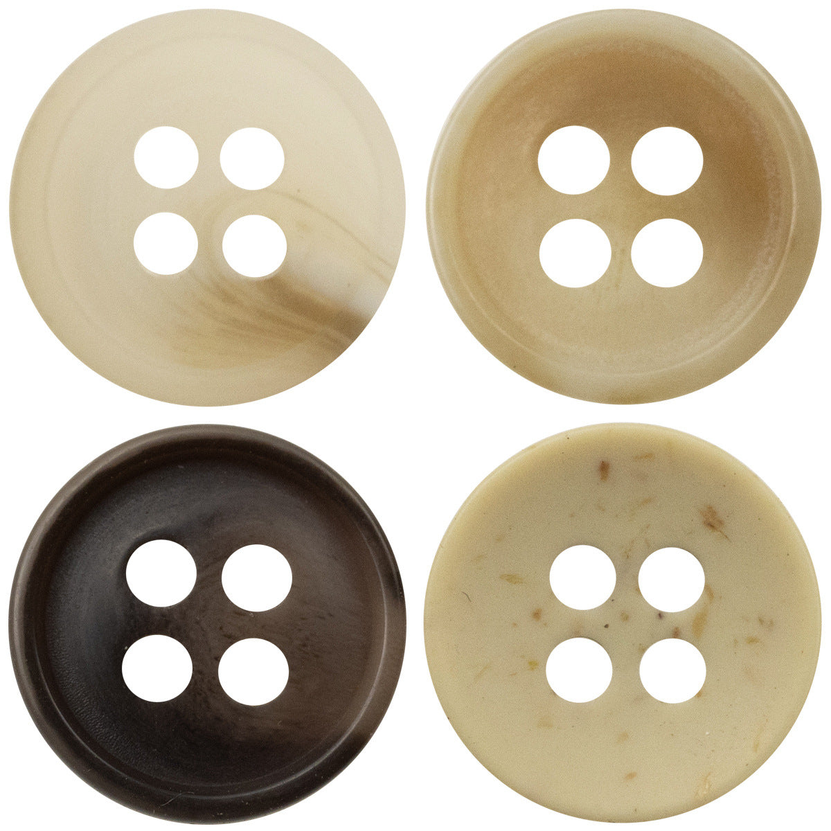 11.5mm Schalenknöpfe aus Harz mit Holzmaserung, 4 Löcher, hell & dunkel (40 Stück)