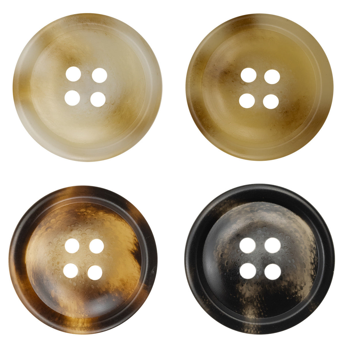 Resin buttons 15–25mm, assorted off-white, khaki, brown and dark tones, 4-hole
