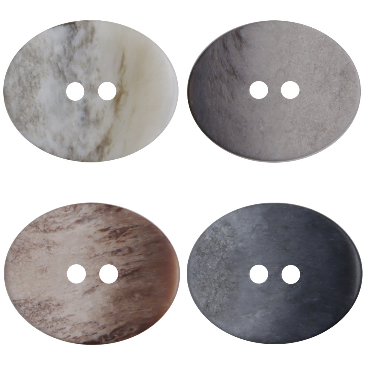 Oval 2-hole resin buttons, marble gradient: white, gray, coffee, dark gray