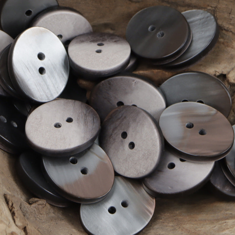 Oval two-hole gradient resin buttons, mixed gray finishes with double holes